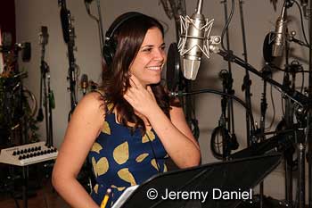 Lindsay Mendez in recording studio